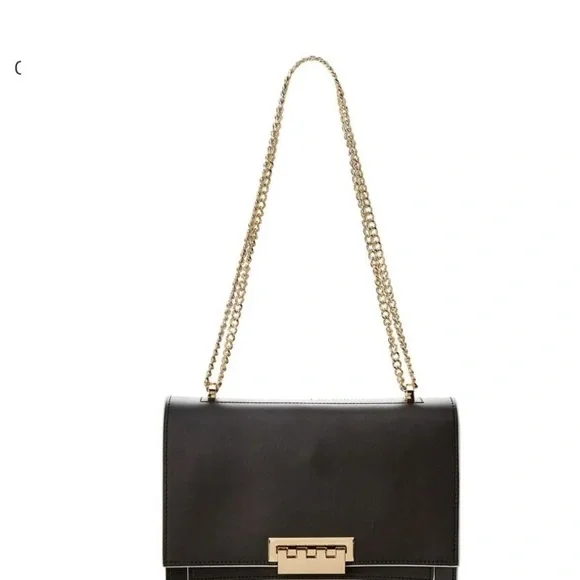 Zac Posen NWOT medium black Earthette Leather gold Chain Bag Accordion style - Picture 2 of 10